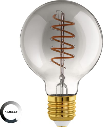 Eglo Ledfilamentlamp Globe - Smoke - D9,5cm - Dimbaar - Warm Wit - E27 - 4w