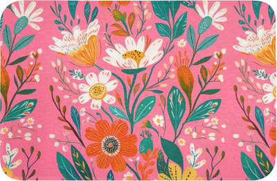 Badmat 60x40 cm - Antislip - Roze - Bloemen - Wit - Oranje - Badmatten voor badkamer - Badkamermat - Douchemat - Badkamer mat