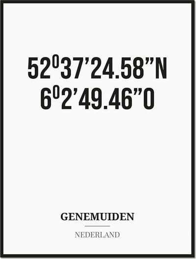 Poster/kaart GENEMUIDEN met coördinaten