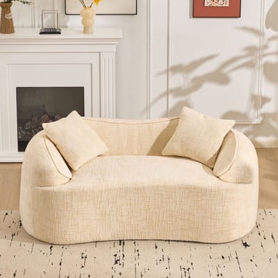 MIVRAY Zitbank 170 x 87 x 70 cm - Gebogen 2-Zits Bank Met Armleuningen En 2 Kussens - Voor Woonkamer Slaapkamer Of Kantoor - Beige