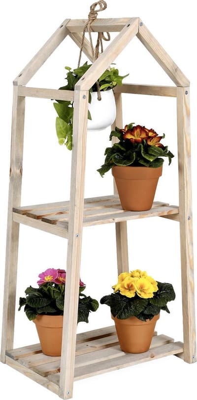 WDMT Houten Buiten Plantenrek - Tuin Plantenstandaard Hout - Buiten Planten Display Hout - Weerbestendig Plantenrek - Duurzaam Houten Plantenrek - Verticaal Tuinieren - Bloemenstandaard - Houten Tuinrek voor Planten - Balkon Plantenrek Hout - Bruin