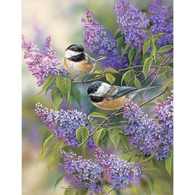 Diamond Painting Lichtpaarse Bloemen & Vogels Diamantmozaïek Kruissteek Ronde Boor Huisdecoratie 20X30CM gray