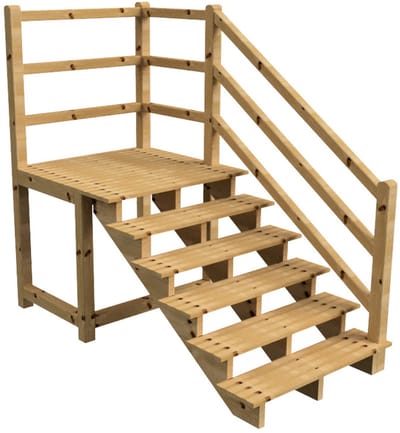 MILANO buitentrap 6 treden H105 cm - bordes L116 x B120 cm - trapleuning rechts - bordesleuning rechts en achteraan