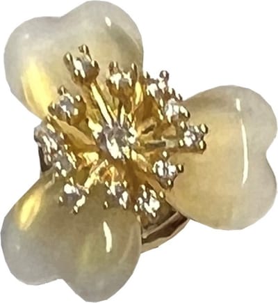 Fako Bijoux® - Magneet Broche Mini - Magneetbroche - Bloem Kattenoog & Kristal - Magnetische Broche - Hoofddoek Magneet - Sjaal - Hijab - Abaya - 20x27mm - Cat's Eye - Crème