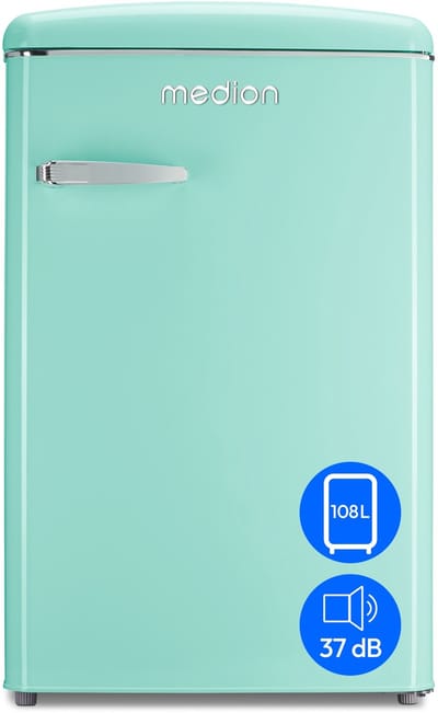 MEDION retro koel-vriescombinatie (95L koelkast, 13L 4-sterren vriesvak, 108 liter inhoud, LED interieurverlichting, traploze temperatuurregeling, retro design, MD 37790)