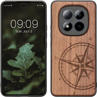 kwmobile telefoonhoesje geschikt voorXiaomi Redmi Note 15 Pro 4G - Hoesje met bumper - hout - In donkerbruin Vintage Kompas design