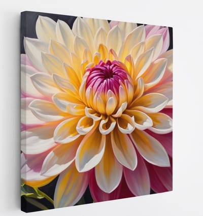 Saammp Canvas Schilderij - Groot Gele en Roze Dahlia - Natuur - Abstract - 20x20 - Foto op canvas - Wanddecoratie - Muurdecoratie Woonkamer - Kantoor Decoratie