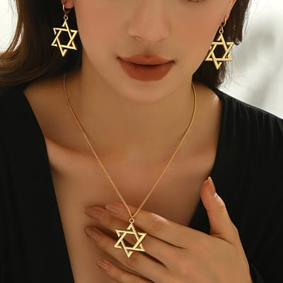 VANDAAG VERZONDEN - Set 3 STUKS - Ketting Oorbellen - Davidster - Goud - Christelijk - Jezus - Sieraden - Jeruzalem Israel Hanukkah Chanoeka