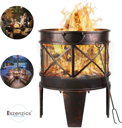Eszenzics™ Vuurkorf Deluxe - Ruime Terraskachel Ø 45cmx58cm - Terrashaard voor buiten - Vuurschaal - BBQ - Antieke Romeinse Look - Stabiel en Degelijk - Incl. Pook