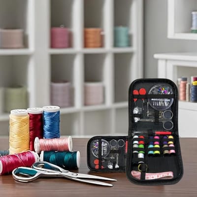 Famanu - Naaikit, Shallwe draagbare mini naaikit voor beginners, reiziger en noodkleding fixes, doe-het-zelf naaibenodigdheden & naaiaccessoires met zwarte draagtas