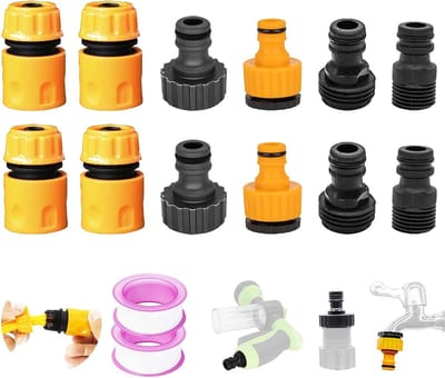 Hose Coupling Set voor Tuinslangen - 12 Stuks, 1 Inch, 1/2 Inch en 3/4 Inch, Snelle Aansluiting en Kranen voor Tuinaccessoires