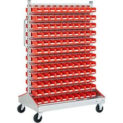 Trolley v. magazijnbakken, tweezijdig, B 1130 x D 710 x H 1705 mm, 240 x 0,7 l rood