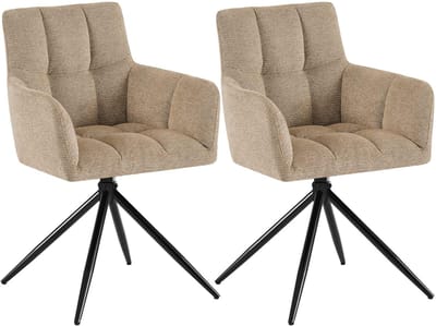 CLP Jonah Set van 2 eetkamerstoelen - met armleuning - klassiek - Draaibare - 180° automatisch terugdraaimechanisme - stof - Stof/licht bruin