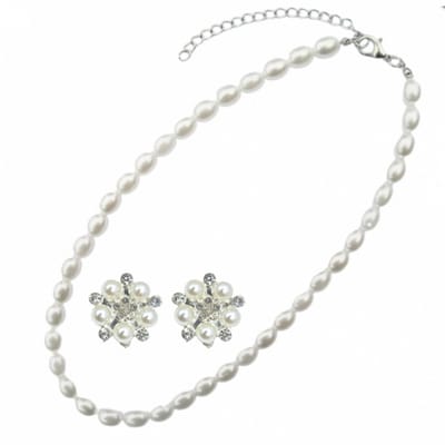 2-Delige- Parel -sieradenset- Clip oorbellen- Ketting-Ivoor synthetische - Charme Bijoux