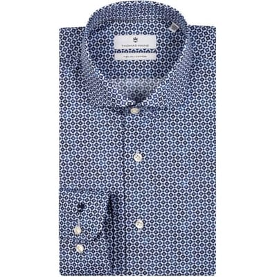 Thomas Maine Overhemd Geometric Pattern Roma Modern Kent Two-Ply Cotton Navy / male