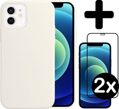 Hoesje - Met 2x Screenprotector - Geschikt voor Apple iPhone 12 - Sterk & Shockproof - Telefoon Hoes - Back Cover - Siliconen Case - Telefoonhoes - Wit