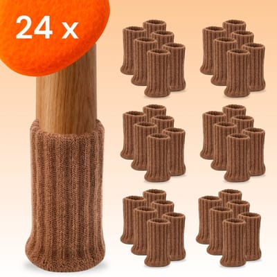 FLOOQ - Stoelpoot Doppen – met Anti-Kras Vilt – 25-50mm – Stoelpoot beschermers - Vloerbescherming - Stoelpoot Sokken – Stoelpootbeschermers – 24 Stuks – Bruin – Rond