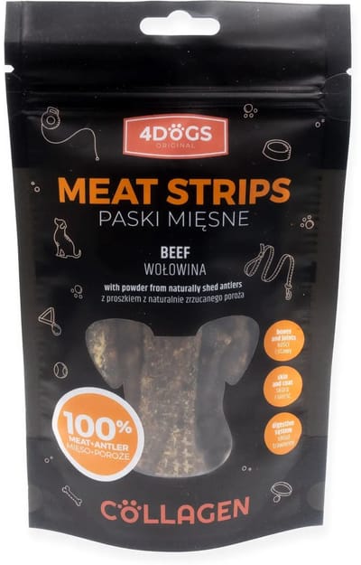 4DOGS – Vleessticks met rundvlees en hertengewei – 100 g – Natuurlijk – Proteïnerijk