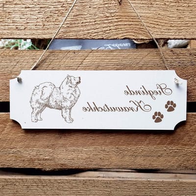 Hond Naambord - Hondenbord Decoratie - Woondecoratie Personaliseren - Shabby Stijl Gravure - 20 x 6.7 x 0.5 cm - Wit