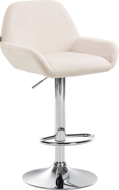 CLP Braga Barkruk - Met rugleuning - Verstelbaar - Fluweel - Velvet - creme chroom
