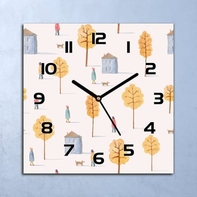 Coloray Wandklok - Een wandeling in het park Glazen Wandklok - 30x30 cm - Geel Wandklok - Wandklok Vierkant - Wandklok Industrieel - Wandklok Keuken - Stille Wandklok