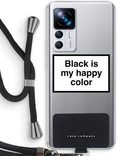 Case Company® - Hoesje met koord geschikt voor Xiaomi 12T hoesje met Koord - Black is my happy color - Telefoonhoesje met Zwart Koord - Bescherming aan alle Kanten en Over de Schermrand
