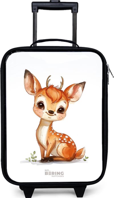 NoBoringSuitcases.com® - Kinderkoffer jongen - Kindertrolley meisje - Baby hert - Koffer kind lichtgewicht - Reiskoffer trolley voor kinderen - Koffertje met lichtgevende wieltjes - Rolkoffer zwart