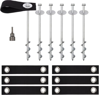 Trampoline Ankers - Grondpalen Heavy Duty - Stormbestendig Beveiligen - Geïntegreerde Ringen - 305 cm Set van 6 - Zilver Zwart