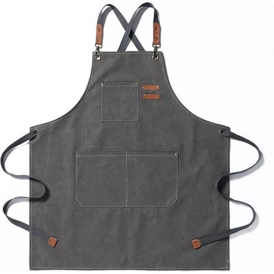 Professioneel Keukenschort, Oliebestendige Canvas Schorten met Groot Vak voor Mannen Vrouwen, Koks Werk Schort voor Grill Restaurant Bar gray