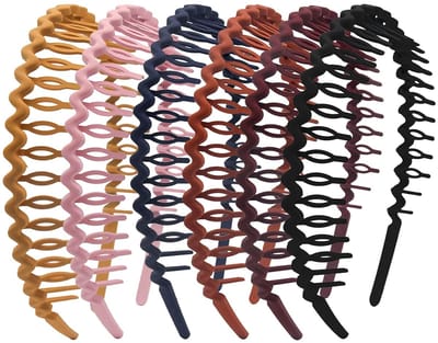 KZQ 6 Stuks Plastic Tand Haarbanden Met Kammen Anti-Slip Dunne Haarbanden Voor Vrouwen En Meisjes Golfpatroon Hoofdband Voor Alle Haartypes