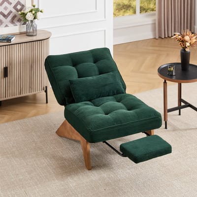 MODENUIT Loungestoel 127 x 73 x 90 cm - Verstelbare Rugleuning En Voetsteun - Voor Woonkamer - Cord Smaragdgroen