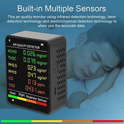 Luchtkwaliteitsmonitor 6 in 1 - Kooldioxide, Temperatuur en Vochtigheid Detector
