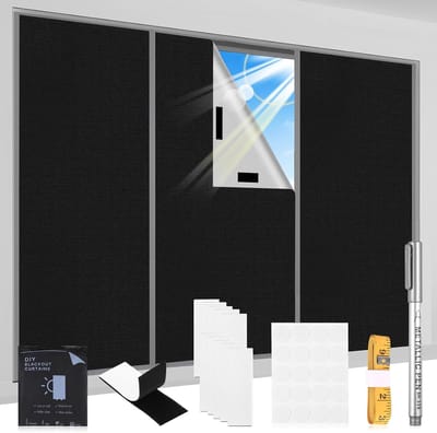 Famanu – Raamverduisteringsfolie zonder boren, 200 x 145 cm, 100% lichtdicht zwart, zonwering binnen, warmtebescherming, complete verduistering voor slaapkamer en woonkamer