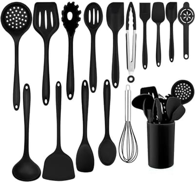 Keukenhulpen Set, 16 Delige Zwarte Keukenaccessoires