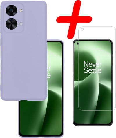 Hoesje Met Screenprotector - Geschikt voor OnePlus Nord 2T - Sterk & Shockproof - Back Cover - Siliconen Case - Telefoon Hoes - Lila