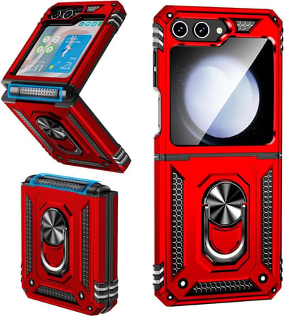 Hoesje Geschikt Voor Samsung Galaxy Z Flip 5 hoesje met Ring Houder - Anti-Shock Hybrid Armor case - Rood