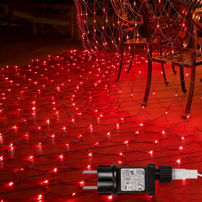 MUPOO Netverlichting LED Lichtgordijn Binnen & Buiten - Voorzien van Geheugenfunctie en 8 Lichtstanden, IP44 Waterdicht, Laag Voltage en Energiezuinig. Perfecte Kerstverlichting voor Raam, Muur en Tuin - Rood 3x2 meter 200 LEDs