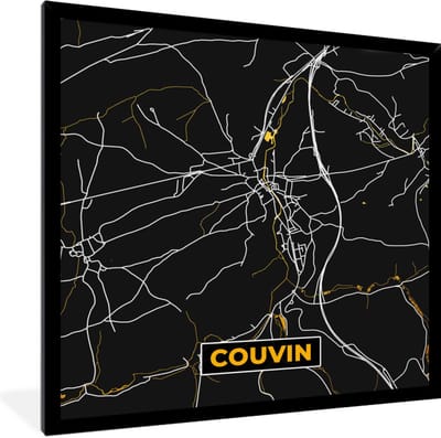 Fotolijst incl. Poster - Stadskaart - Couvin - Goud - Kaart - Plattegrond - 40x40 cm - Posterlijst
