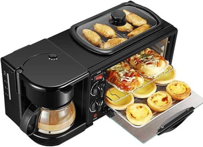 Ontbijt Station - Keukenapparaat Combinatie - Ontbijt Maken - 3-in-1 Apparaat - 455x180x205mm - Zwart