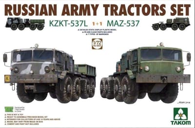Takom Modelbouwpakket Landbouwvoertuigen - 5003 Russian Army Tractors Set - KZKT-537L 1+1 MAZ-537 Plastic - 1:72 - Modelbouw