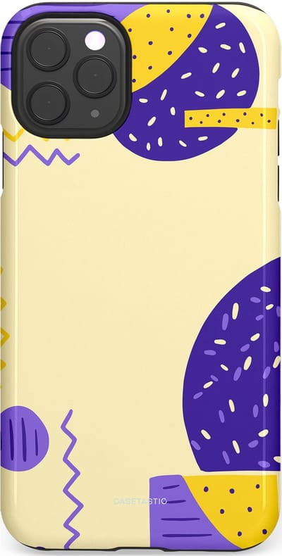 Casetastic hoesje geschikt voor Apple iPhone 11 Pro Max - Dubbellaagse bescherming - Geo zigzag - Fashion Case - Crème Blauw Geel