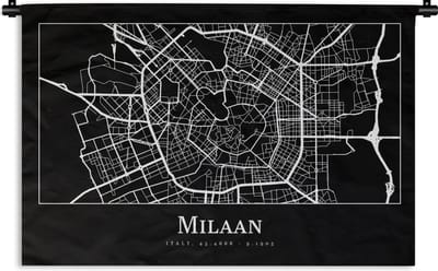 Wandkleed - Wanddoek - Milaan - Plattegrond - Kaart - Stadskaart - 180x120 cm - Wandtapijt