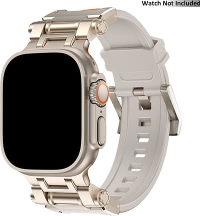 Stravo Explorer Outdoor Sportbandje van Siliconen – Geschikt voor Apple Watch 49mm (Ultra 1/2/3), 46mm (Series 11/10), 45mm (Series 9/8/7), 44mm (Series 6/5/4, SE 1/2/3) – Stravo Explorer Outdoor Sportbandje van Siliconen – Starlight