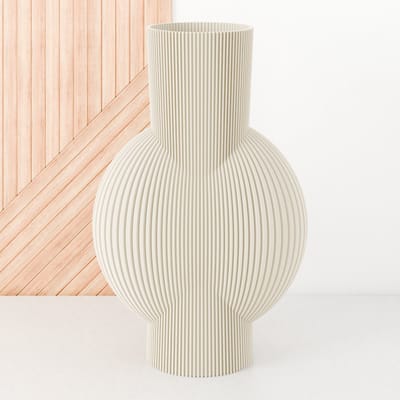 Fleuriek Vaas - Beige - H30cm - Smalle gestreepte vaas - Vaas voor vensterbank - Moderne decoratie van bio plastic - Vensterbank decoratie