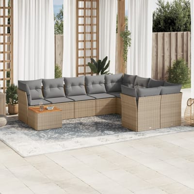 vidaXL - 10-delige - Loungeset - met - kussens - poly - rattan - beige