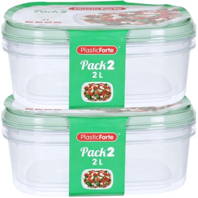 Plasticforte Vershoudbakjes - 4x stuks - 2 liter - herbruikbaar - transparant/groen - kunststof - magnetron - vriezer