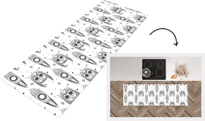 Keukenloper - Loper keuken - Maya - Maskers - Zwart-Wit - Patroon - 150x50 cm - Keukenloper vinyl