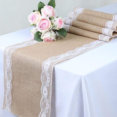 1pc-rustic hemp lace wedding party table decor beige