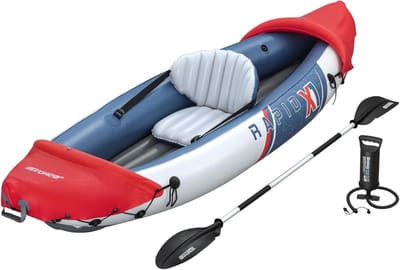 Opblaasbare Kajak - Eenzitter Boot - Waterpret Beleven - Brede Stabiele Vorm - 290 cm Lengte - Veelkleurig