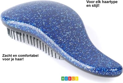 *** Anti klit Borstel Hairbrush - Blauw Glitter - Haarverzorging Kapsalon - Haarborstel -Compact en handig in gebruik - Voor moeiteloos glad en glanzend haar - van Heble® ***